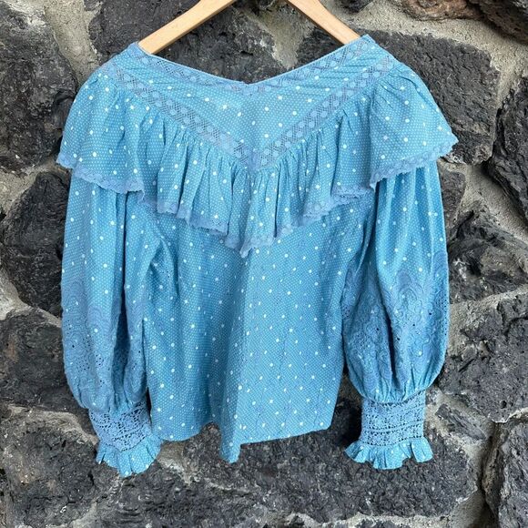 NWT Love Shack Fancy Women's Blue Bunnie Blouse Small - Picture 9 of 16